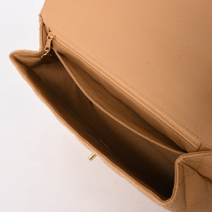 Very Good Condition CHANEL Top Handle Bag Handbag Coco Mark Matelasse Caviar Skin Beige Gold Hardware No. 8 Used 4a005313