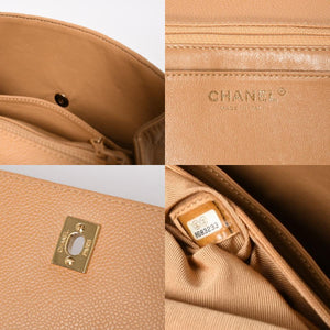 Very Good Condition CHANEL Top Handle Bag Handbag Coco Mark Matelasse Caviar Skin Beige Gold Hardware No. 8 Used 4a005313