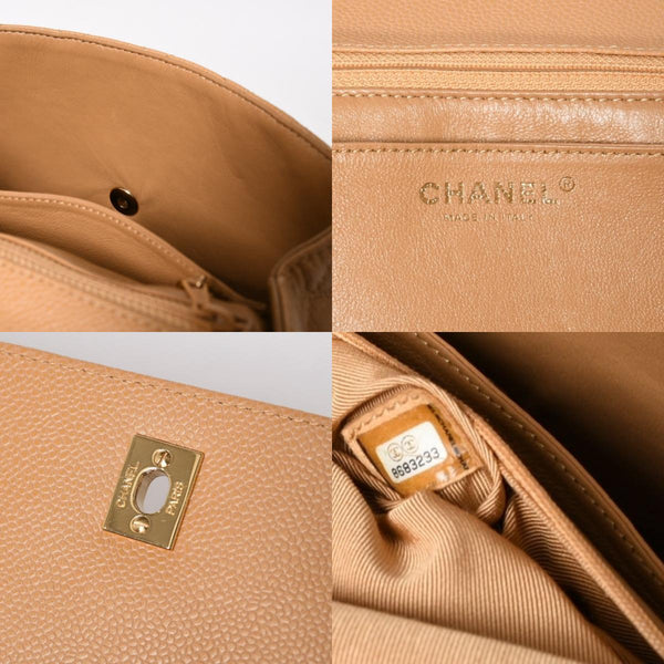 Very Good Condition CHANEL Top Handle Bag Handbag Coco Mark Matelasse Caviar Skin Beige Gold Hardware No. 8 Used 4a005313