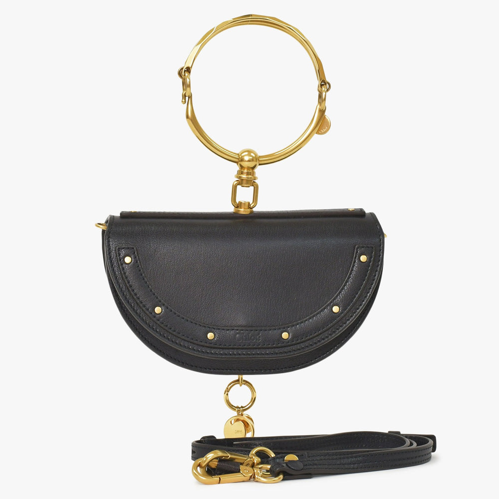 極美品 CHLOE クロエ ナイル ミノディエール レザー 2WAY ハンドバッグ ショルダーバッグ ブラック ゴールド金具 04-47-99-65 中古 4a005276