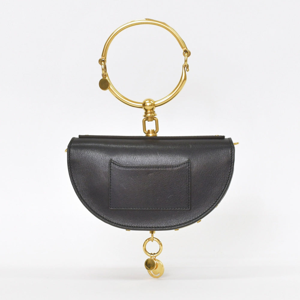 極美品 CHLOE クロエ ナイル ミノディエール レザー 2WAY ハンドバッグ ショルダーバッグ ブラック ゴールド金具 04-47-99-65 中古 4a005276