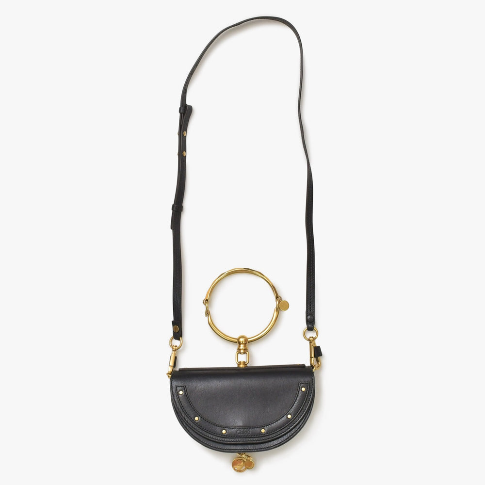 極美品 CHLOE クロエ ナイル ミノディエール レザー 2WAY ハンドバッグ ショルダーバッグ ブラック ゴールド金具 04-47-99-65 中古 4a005276