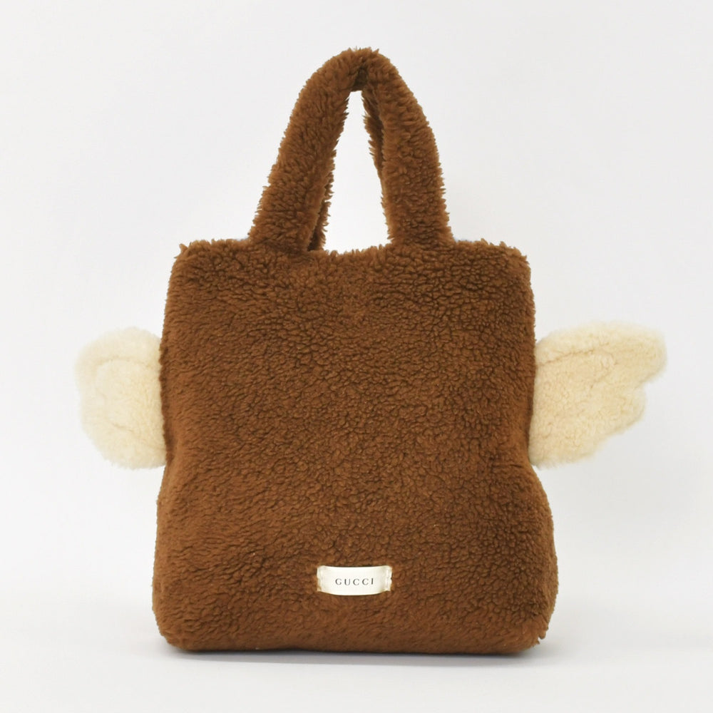 極美品 GUCCI グッチ フライングベア ハンドバッグ 581007 ブラウン ボア シルバー金具 中古 4a005278