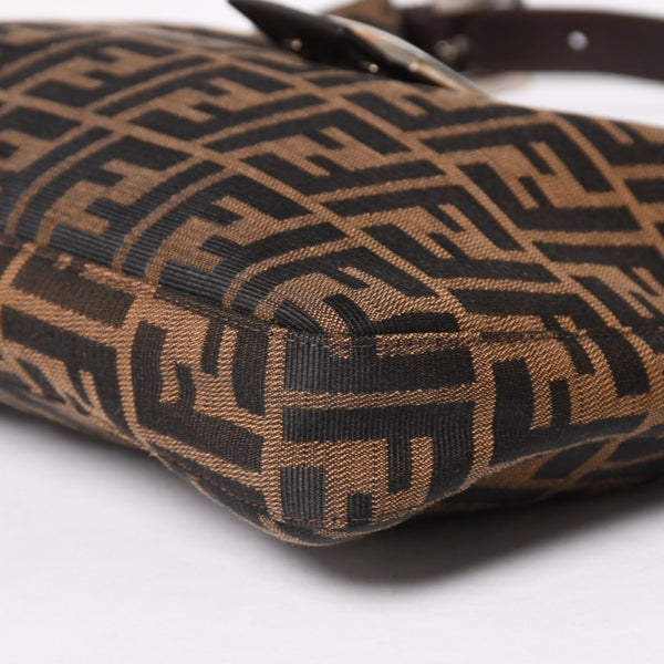 FENDI フェンディ ズッカ柄 セミショルダーバッグ マンマバケット ホーボータイプ 26569 キャンバス レザー ブラウン シルバー金具 美品 中古 4a005281