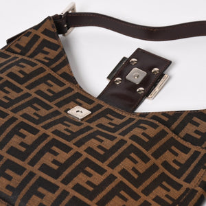 FENDI フェンディ ズッカ柄 セミショルダーバッグ マンマバケット ホーボータイプ 26569 キャンバス レザー ブラウン シルバー金具 美品 中古 4a005281