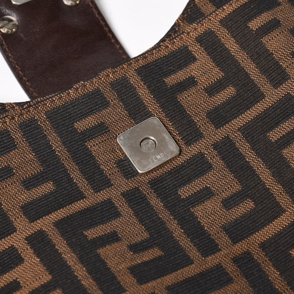 FENDI フェンディ ズッカ柄 セミショルダーバッグ マンマバケット ホーボータイプ 26569 キャンバス レザー ブラウン シルバー金具 美品 中古 4a005281