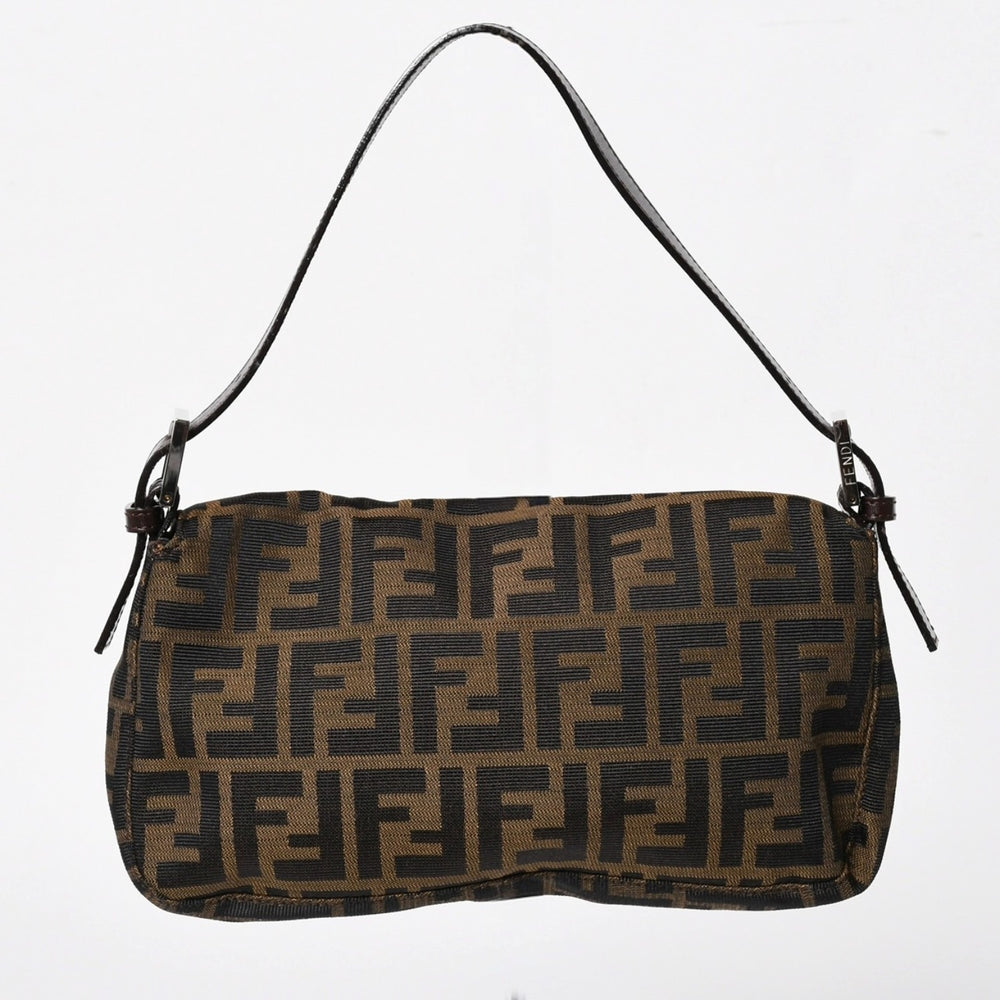 極美品 FENDI フェンディ マンマバケット ワンショルダーバッグ ズッカ柄 総柄 ブラウン キャンバス レザー シルバー金具 中古 4a005270