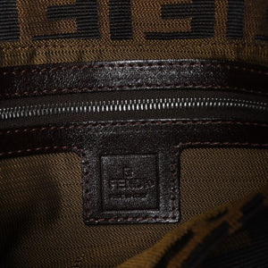 極美品 FENDI フェンディ マンマバケット ワンショルダーバッグ ズッカ柄 総柄 ブラウン キャンバス レザー シルバー金具 中古 4a005270