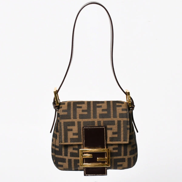 FENDI フェンディ ワンショルダーバッグ ハンドバッグ ゴールド金具 ズッカ柄キャンバス FFバックル 美品 中古 4a004866