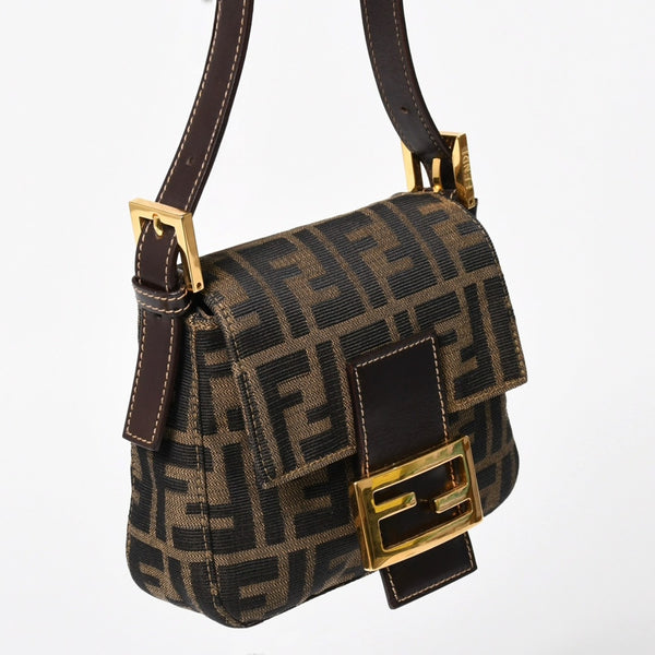 FENDI フェンディ ワンショルダーバッグ ハンドバッグ ゴールド金具 ズッカ柄キャンバス FFバックル 美品 中古 4a004866