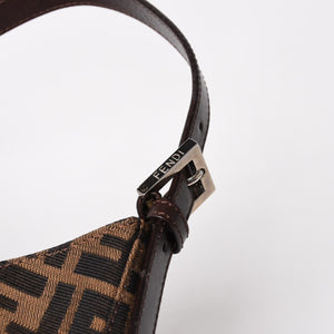 FENDI フェンディ ズッカ柄 セミショルダーバッグ マンマバケット ホーボータイプ 26569 キャンバス レザー ブラウン シルバー金具 美品 中古 4a005281
