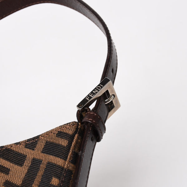 FENDI フェンディ ズッカ柄 セミショルダーバッグ マンマバケット ホーボータイプ 26569 キャンバス レザー ブラウン シルバー金具 美品 中古 4a005281