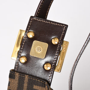 FENDI フェンディ ワンショルダーバッグ ハンドバッグ ゴールド金具 ズッカ柄キャンバス FFバックル 美品 中古 4a004866