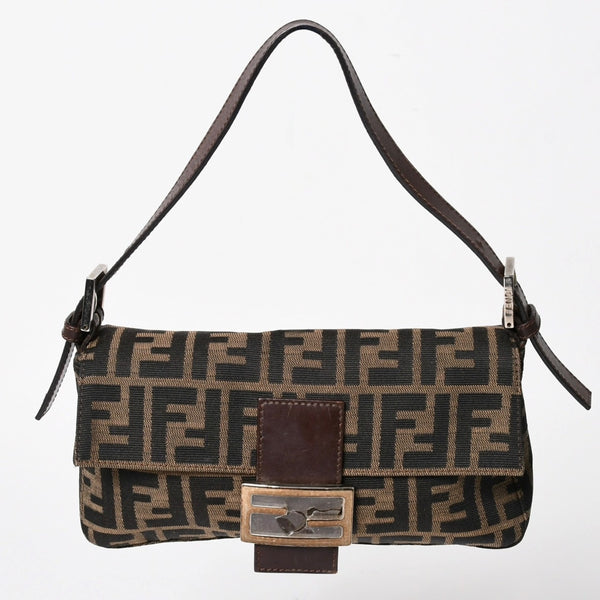 Very Good Condition FENDI Mamma Bucket One Shoulder Bag 26424 Canvas Leather Brown Zucca Pattern Silver Hardware Used 4a005282