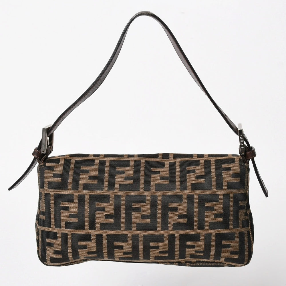 極美品 FENDI フェンディ マンマバケット ワンショルダーバッグ 26424 キャンバス レザー ブラウン ズッカ柄 シルバー金具 中古 4a005282