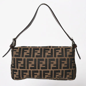 Very Good Condition FENDI Mamma Bucket One Shoulder Bag 26424 Canvas Leather Brown Zucca Pattern Silver Hardware Used 4a005282