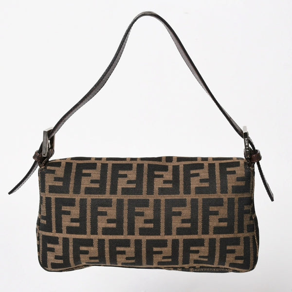 Very Good Condition FENDI Mamma Bucket One Shoulder Bag 26424 Canvas Leather Brown Zucca Pattern Silver Hardware Used 4a005282