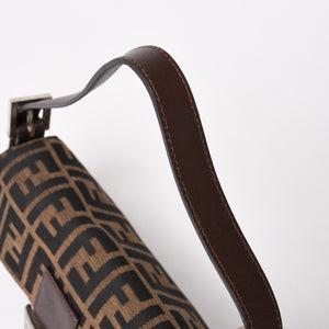 Very Good Condition FENDI Mamma Bucket One Shoulder Bag 26424 Canvas Leather Brown Zucca Pattern Silver Hardware Used 4a005282