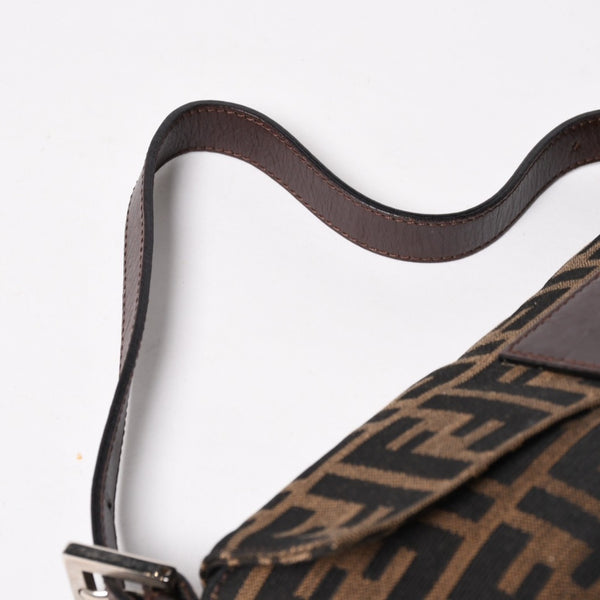 Very Good Condition FENDI Mamma Bucket One Shoulder Bag 26424 Canvas Leather Brown Zucca Pattern Silver Hardware Used 4a005282