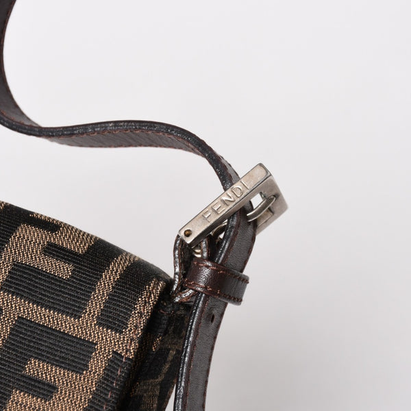 Very Good Condition FENDI Mamma Bucket One Shoulder Bag 26424 Canvas Leather Brown Zucca Pattern Silver Hardware Used 4a005282