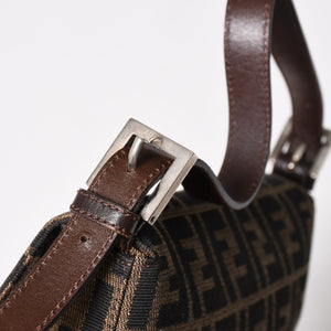 Very Good Condition FENDI Mamma Bucket One Shoulder Bag 26424 Canvas Leather Brown Zucca Pattern Silver Hardware Used 4a005282