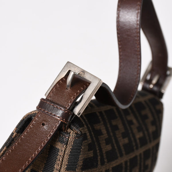 Very Good Condition FENDI Mamma Bucket One Shoulder Bag 26424 Canvas Leather Brown Zucca Pattern Silver Hardware Used 4a005282