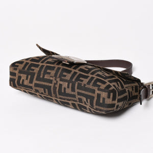 Very Good Condition FENDI Mamma Bucket One Shoulder Bag 26424 Canvas Leather Brown Zucca Pattern Silver Hardware Used 4a005282