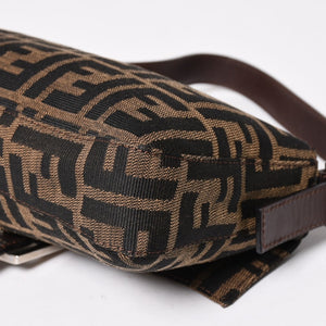 Very Good Condition FENDI Mamma Bucket One Shoulder Bag 26424 Canvas Leather Brown Zucca Pattern Silver Hardware Used 4a005282