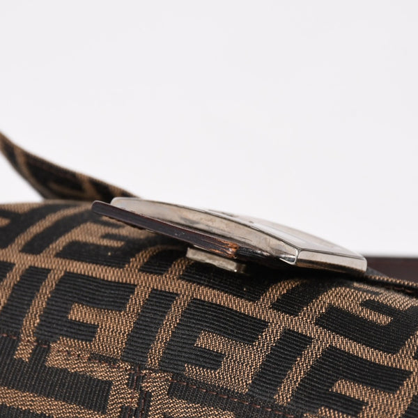Very Good Condition FENDI Mamma Bucket One Shoulder Bag 26424 Canvas Leather Brown Zucca Pattern Silver Hardware Used 4a005282