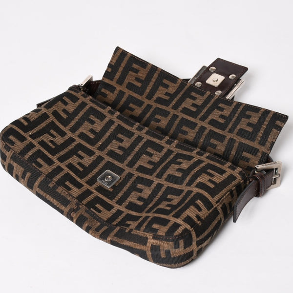 Very Good Condition FENDI Mamma Bucket One Shoulder Bag 26424 Canvas Leather Brown Zucca Pattern Silver Hardware Used 4a005282
