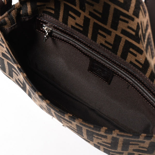 Very Good Condition FENDI Mamma Bucket One Shoulder Bag 26424 Canvas Leather Brown Zucca Pattern Silver Hardware Used 4a005282