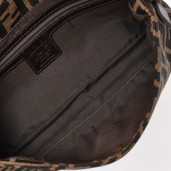 Very Good Condition FENDI Mamma Bucket One Shoulder Bag 26424 Canvas Leather Brown Zucca Pattern Silver Hardware Used 4a005282