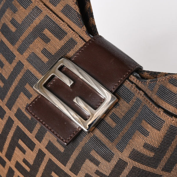 FENDI フェンディ ズッカ柄 セミショルダーバッグ マンマバケット ホーボータイプ 26569 キャンバス レザー ブラウン シルバー金具 美品 中古 4a005281