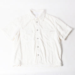 極美品 CHROME HEARTS クロムハーツ パイル生地 CHプラス総柄 半袖シャツ サイズXXL ホワイト シルバー金具 中古 4a005367