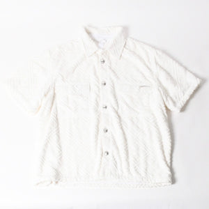 極美品 CHROME HEARTS クロムハーツ パイル生地 CHプラス総柄 半袖シャツ サイズXXL ホワイト シルバー金具 中古 4a005367