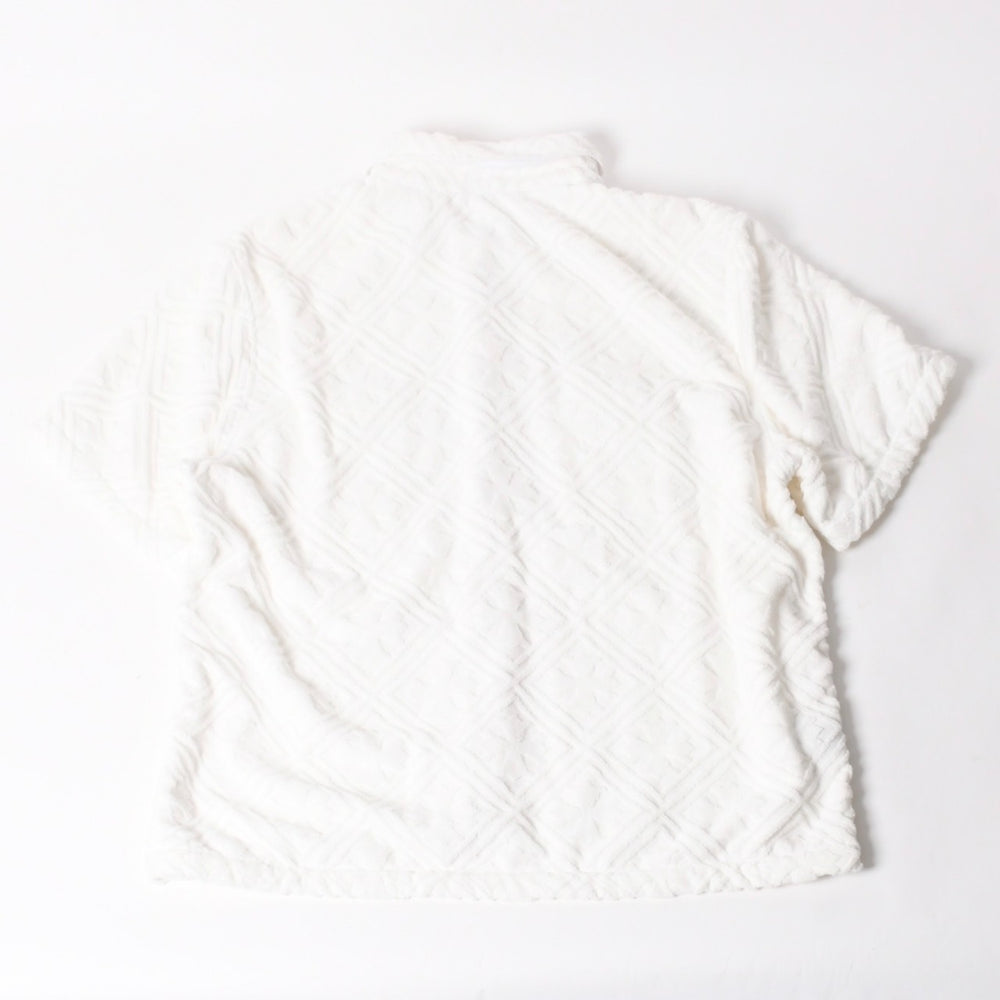 極美品 CHROME HEARTS クロムハーツ パイル生地 CHプラス総柄 半袖シャツ サイズXXL ホワイト シルバー金具 中古 4a005367