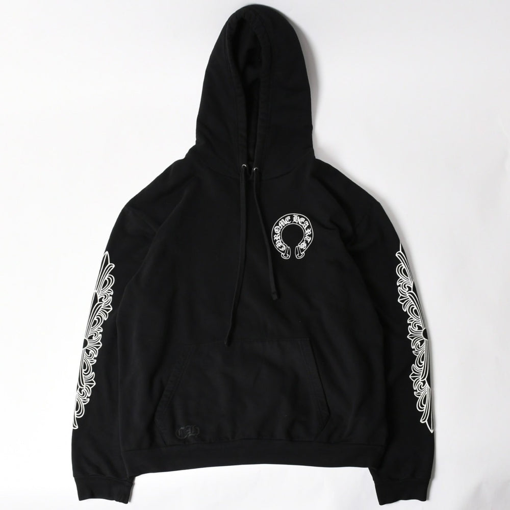 CHROME HEARTS Pullover Hoodie Parka Size XL Floral Cross Horseshoe Black Good Condition Used 4a005381