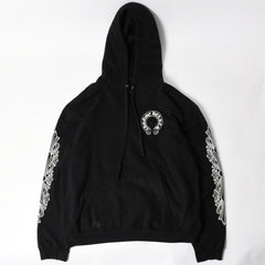 CHROME HEARTS クロムハーツ プルオーバーフーディー パーカー サイズXL フローラルクロス ホースシュー ブラック 美品 中古 4a005381