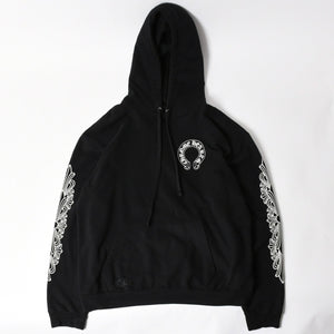 CHROME HEARTS クロムハーツ プルオーバーフーディー パーカー サイズXL フローラルクロス ホースシュー ブラック 美品 中古 4a005381