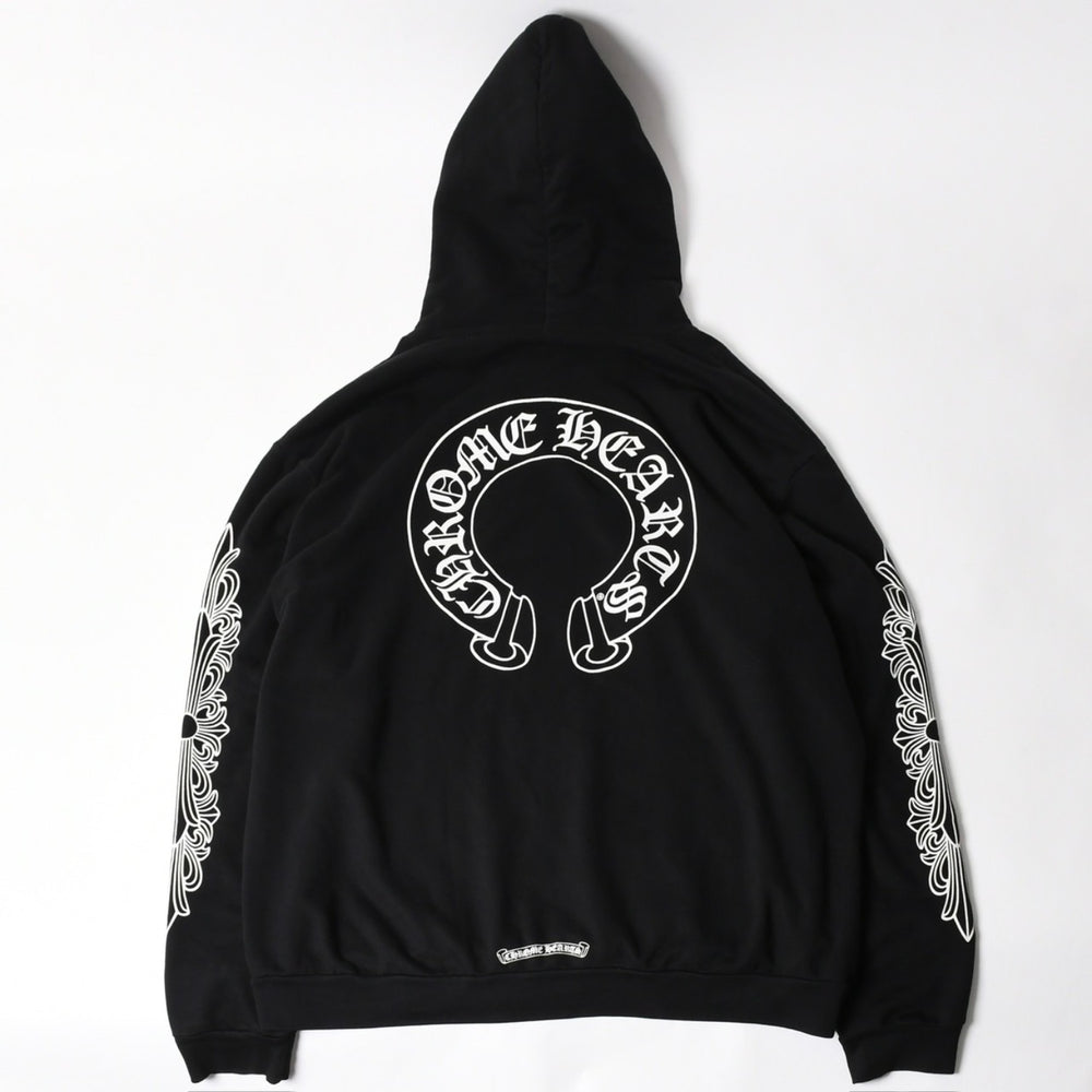CHROME HEARTS Pullover Hoodie Parka Size XL Floral Cross Horseshoe Black Good Condition Used 4a005381