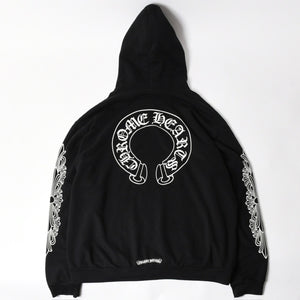 CHROME HEARTS クロムハーツ プルオーバーフーディー パーカー サイズXL フローラルクロス ホースシュー ブラック 美品 中古 4a005381