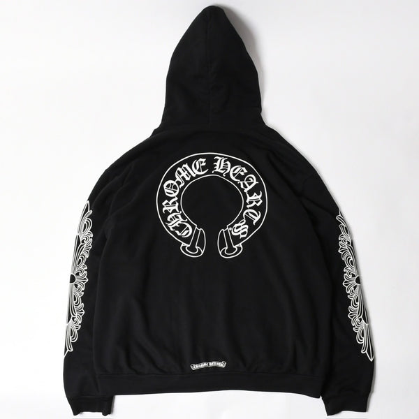 CHROME HEARTS クロムハーツ プルオーバーフーディー パーカー サイズXL フローラルクロス ホースシュー ブラック 美品 中古 4a005381