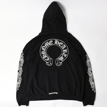 画像をギャラリービューアに読み込む, CHROME HEARTS クロムハーツ プルオーバーフーディー パーカー サイズXL フローラルクロス ホースシュー ブラック 美品 中古 4a005381