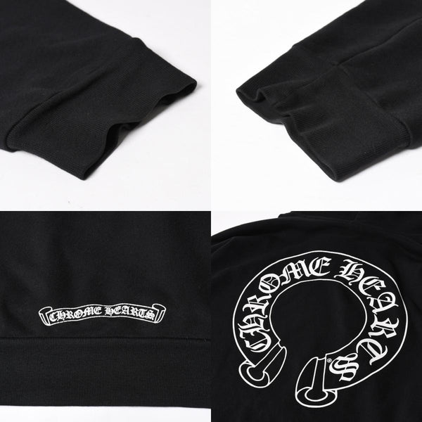 CHROME HEARTS クロムハーツ プルオーバーフーディー パーカー サイズXL フローラルクロス ホースシュー ブラック 美品 中古 4a005381