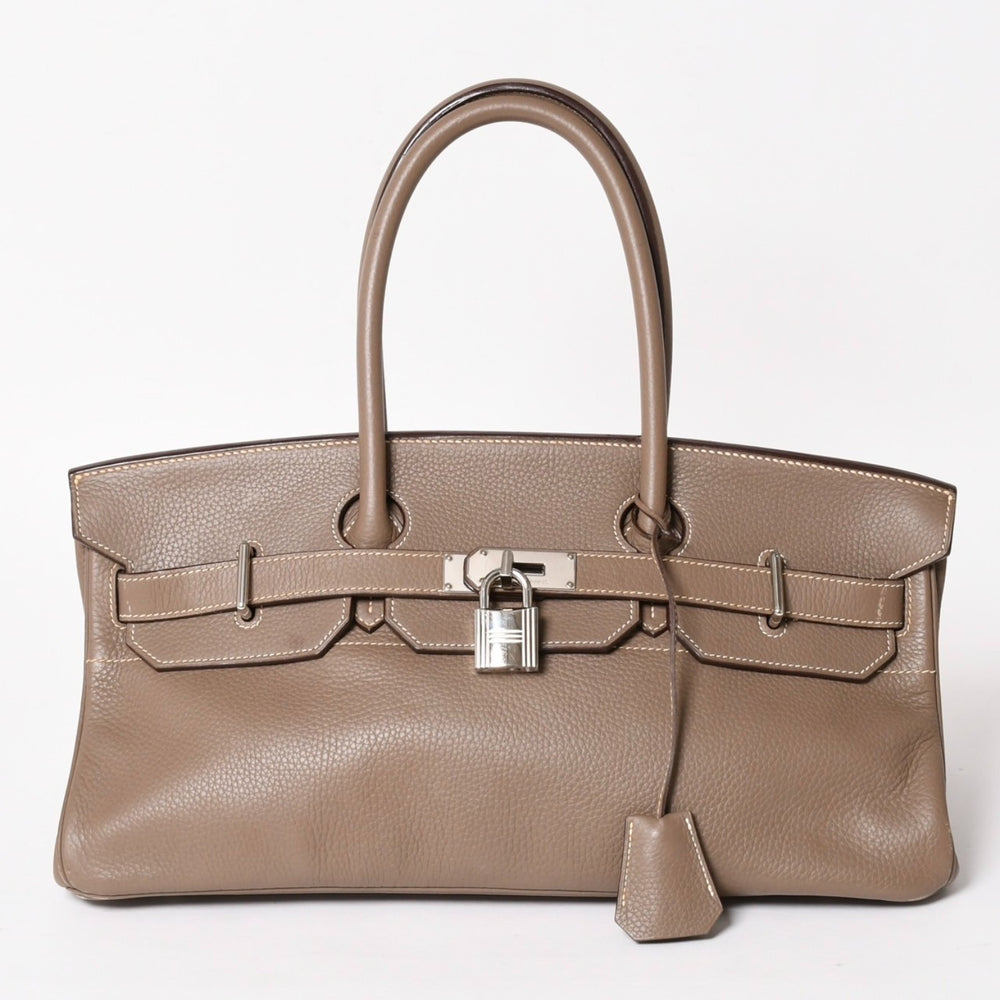 HERMES エルメス ショルダーバーキン42 ハンドバッグ □J刻印 トリヨンクレマンス エトゥープ SV金具 内縫い ゴルチエ期 美品 中古 4a005298