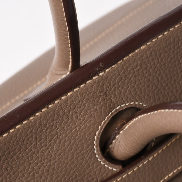 HERMES エルメス ショルダーバーキン42 ハンドバッグ □J刻印 トリヨンクレマンス エトゥープ SV金具 内縫い ゴルチエ期 美品 中古 4a005298