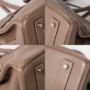 HERMES エルメス ショルダーバーキン42 ハンドバッグ □J刻印 トリヨンクレマンス エトゥープ SV金具 内縫い ゴルチエ期 美品 中古 4a005298