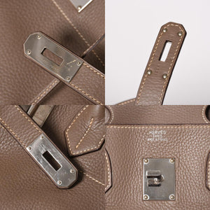 HERMES エルメス ショルダーバーキン42 ハンドバッグ □J刻印 トリヨンクレマンス エトゥープ SV金具 内縫い ゴルチエ期 美品 中古 4a005298