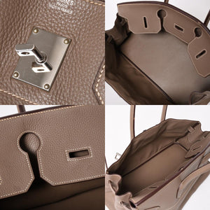 HERMES エルメス ショルダーバーキン42 ハンドバッグ □J刻印 トリヨンクレマンス エトゥープ SV金具 内縫い ゴルチエ期 美品 中古 4a005298
