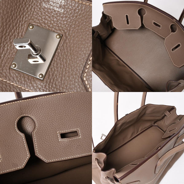 HERMES エルメス ショルダーバーキン42 ハンドバッグ □J刻印 トリヨンクレマンス エトゥープ SV金具 内縫い ゴルチエ期 美品 中古 4a005298